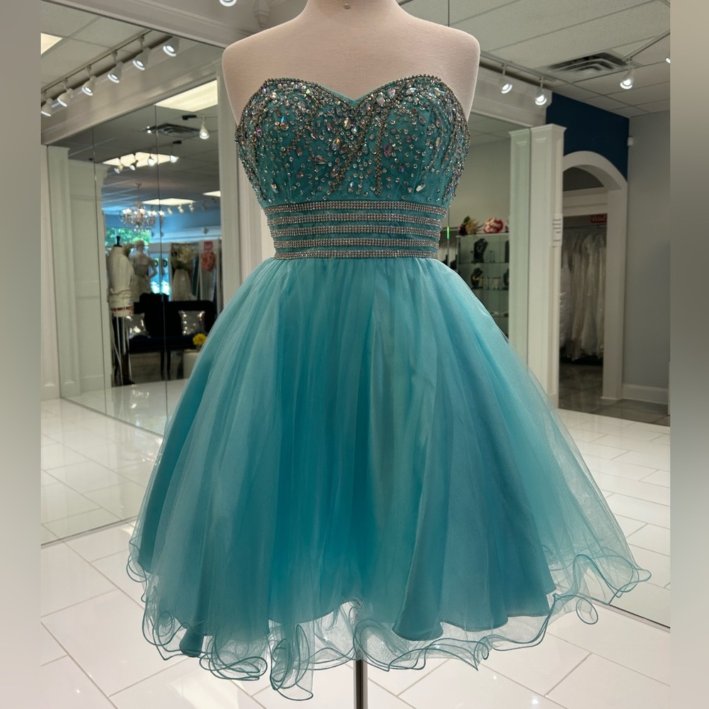 Strapless Baby Blue Beaded Dress